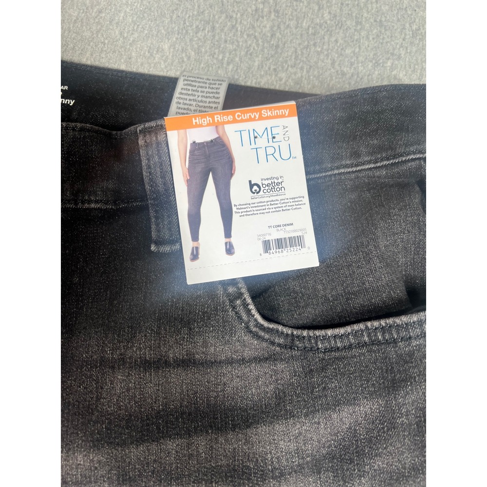 Time and Tru High Rise Curvy Skinny Jeans Womens Black NWT Faded Stretch Denim - Picture 6 of 6
